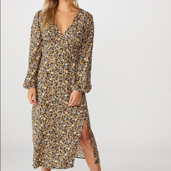 Cotton On Woven Heather Long Sleeve Midi Dress - Picture 1 of 6